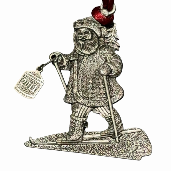 Unbranded Other - 2011 Pewter Santa Claus Skiing Christmas Ornament Skier Holiday Decor Unique HTF